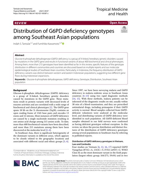 Distribution of G6PD deficiency genotypes among Southeast .